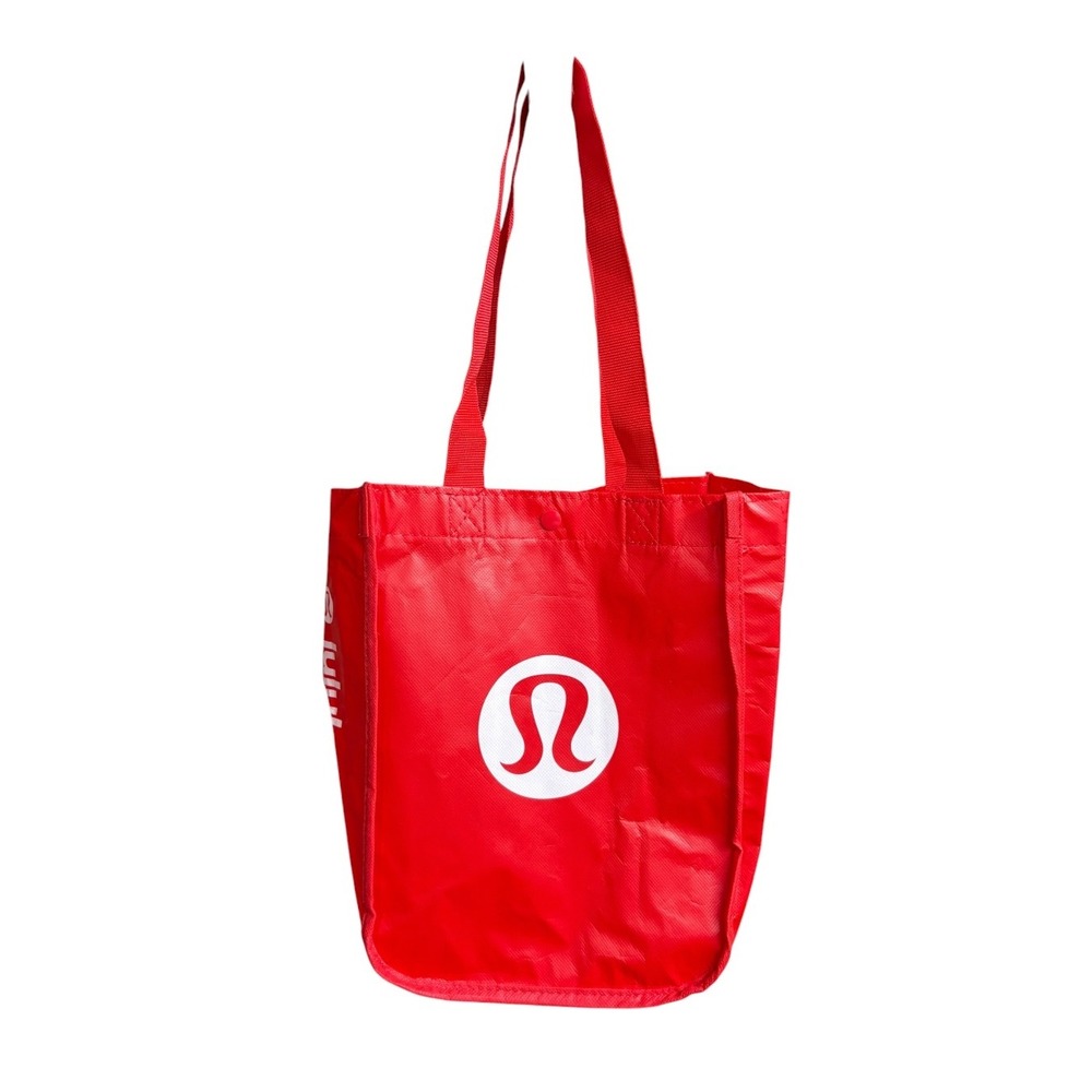 Lululemon Red Reusable Shopping Tote Bag Small Made to Feel Logo Snap Closure